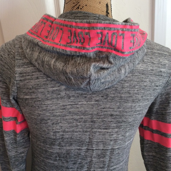 Reflex “Love” zip up light gray hoodie sweater neon pink text junior’s M school - Picture 8 of 14